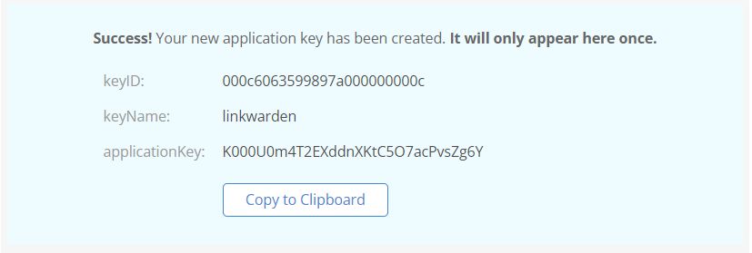 details of the created application key